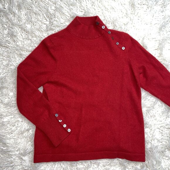Charter Club 2-Ply Cashmere Mock Turtleneck Sweater Womens L Red Button Accent - Picture 2 of 3